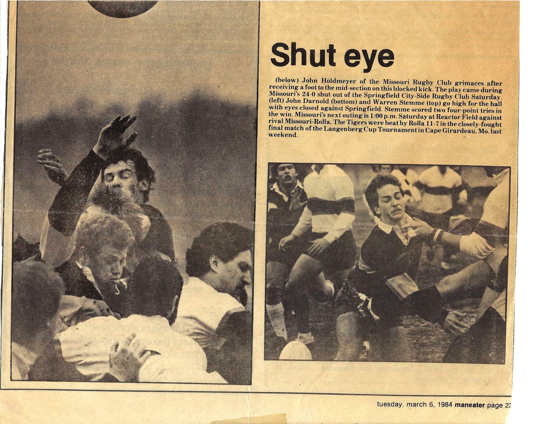 Maneater picture page headlined Shut eye, March 6, 1984