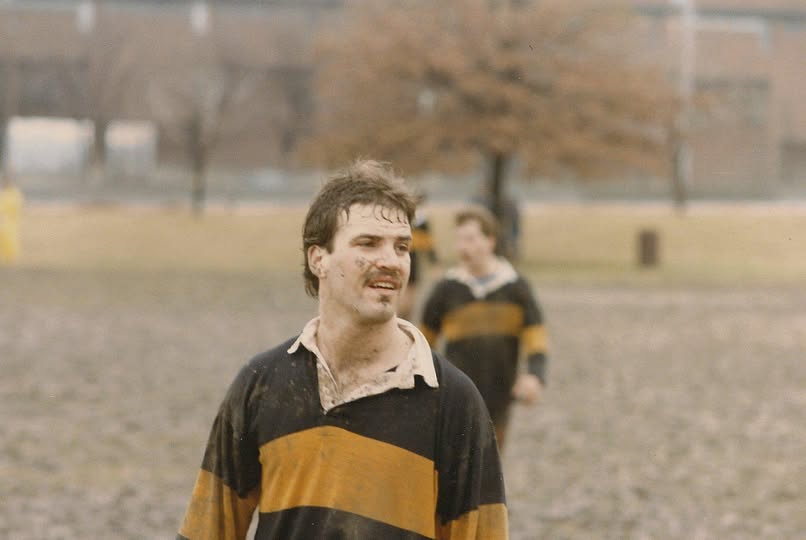 Mizzou Rugby squad photographed at the 1985 St. Louis Ruggerfest in Forest Park