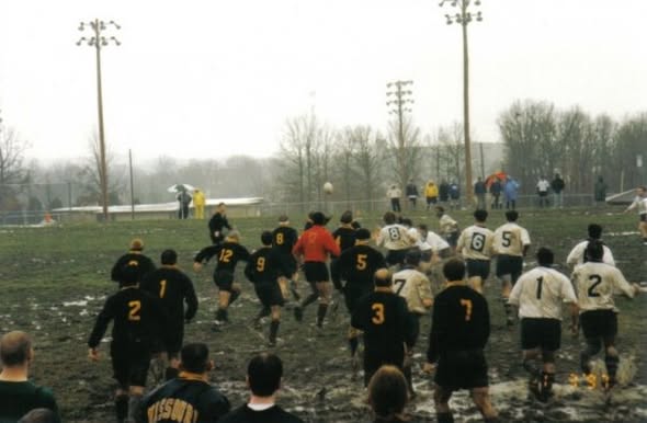 Mizzou forwards drive a maul against Washington University at the 1997 St. Louis Ruggerfest
