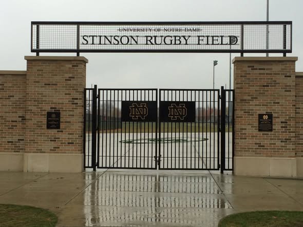 The gates of Stinson Rugby Field at the University of Notre Dame
