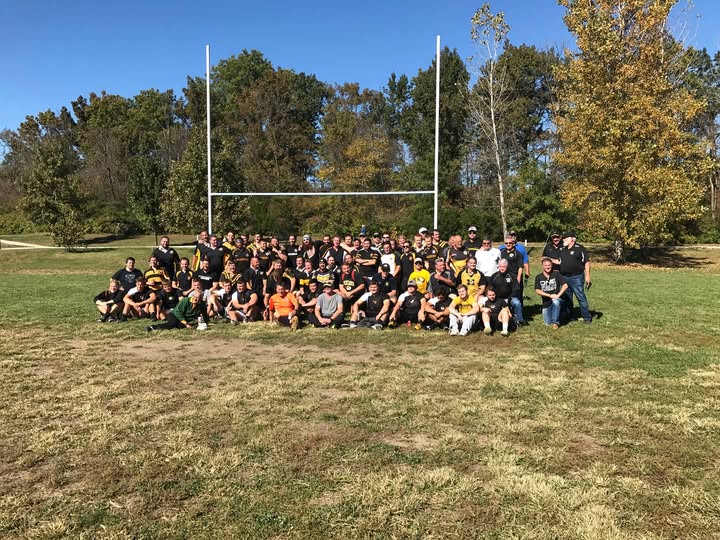 A large gathering of Mizzou rugby alumni at the 50th anniversary weekend in 2016