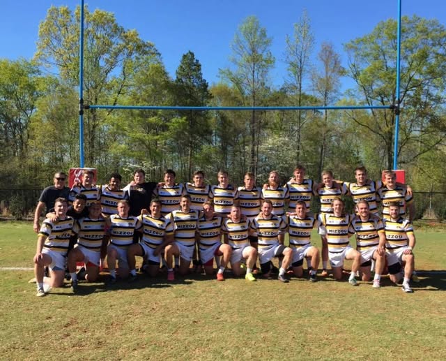 The Mizzou squad lined up in hooped jerseys before the 2017 Heart of America Conference sevens tournament