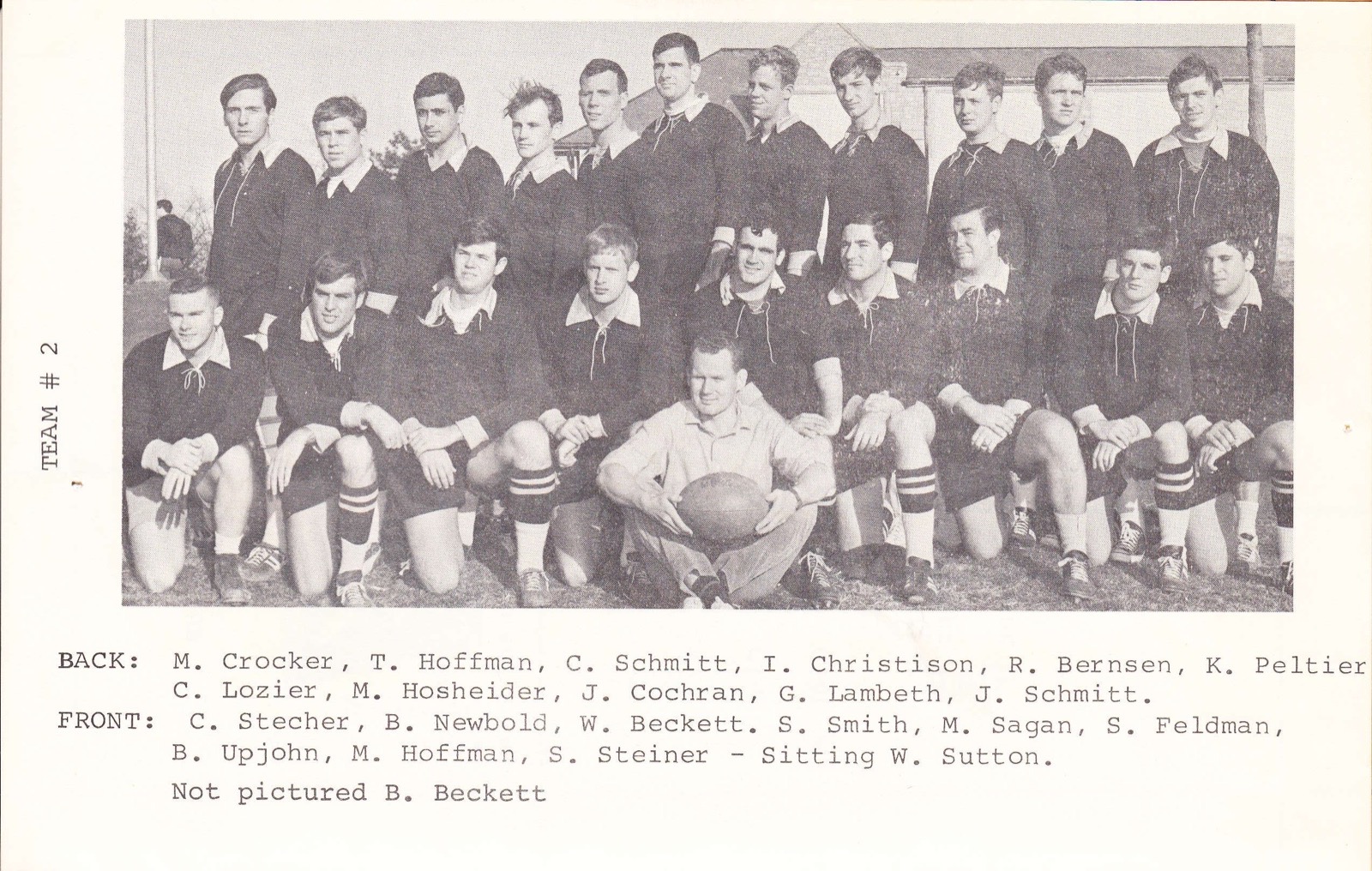 Missouri University Rugby Club Team 2 page from the Spring 1967 program, with player names printed beneath